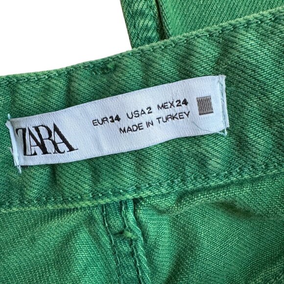 Zara Green Button-Fly Wide Leg Jeans - Size 2 - Picture 6 of 15